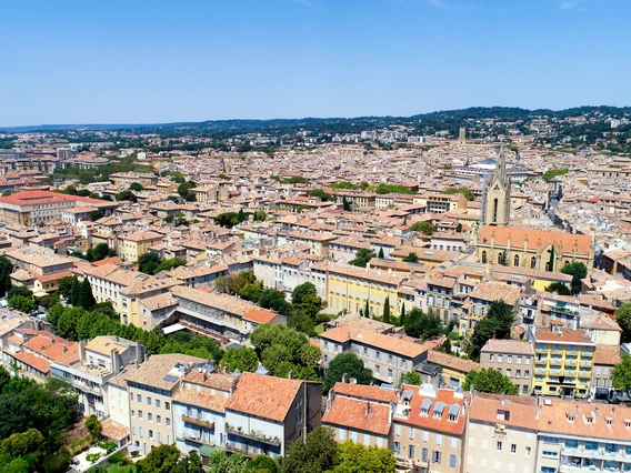 Bird's eye view of a French town.